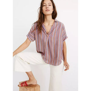 NWT Madewell Courier Button-Back Shirt in Rainbow Stripe